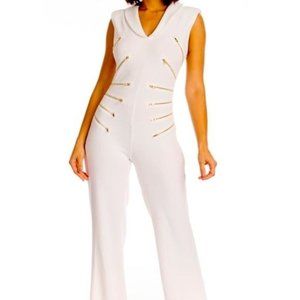 Elaine Zipped in the Bud: Tulip Collar Jumper Onesie Romper in White